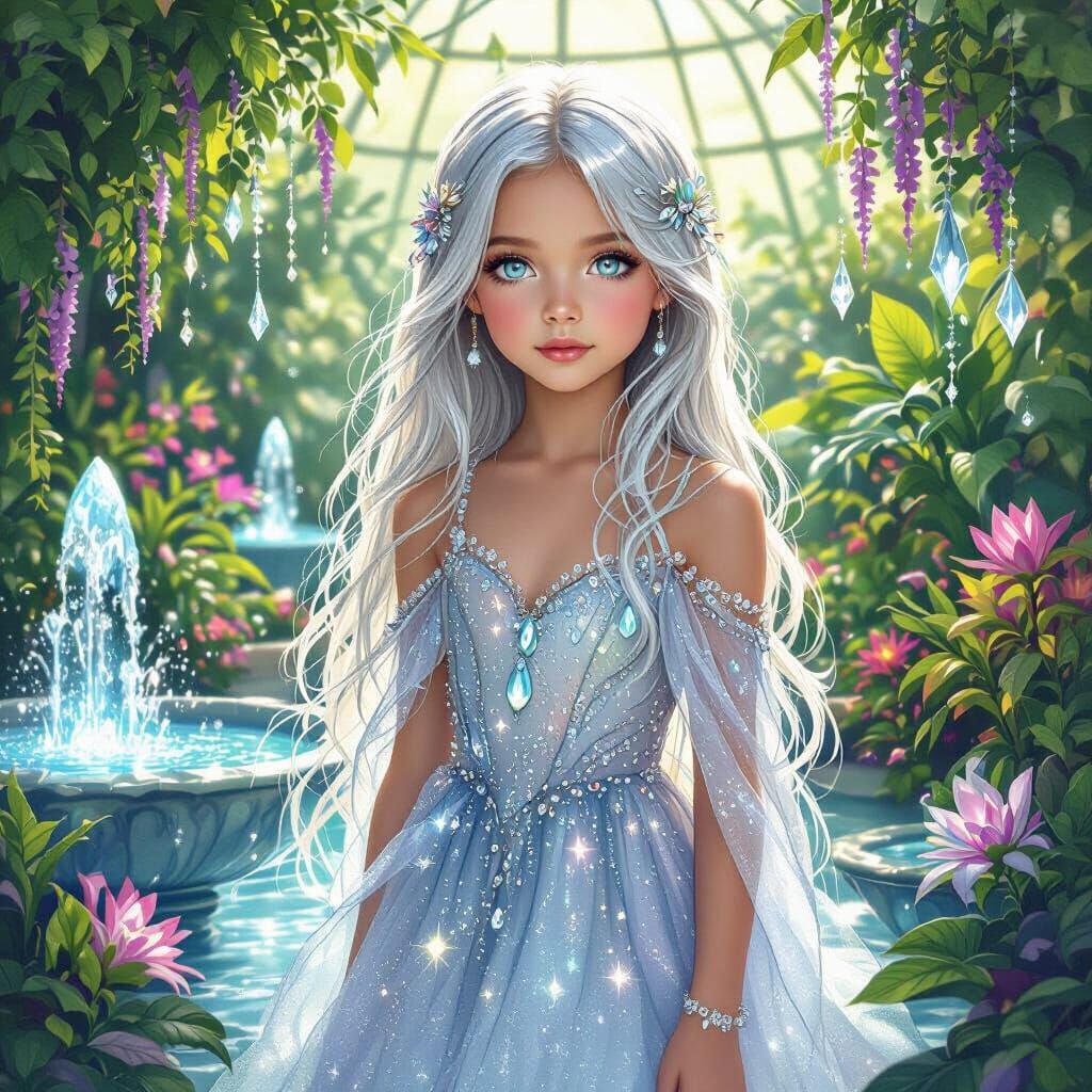 Girl in Luminous Greenhouse, Detailed Fantasy Art