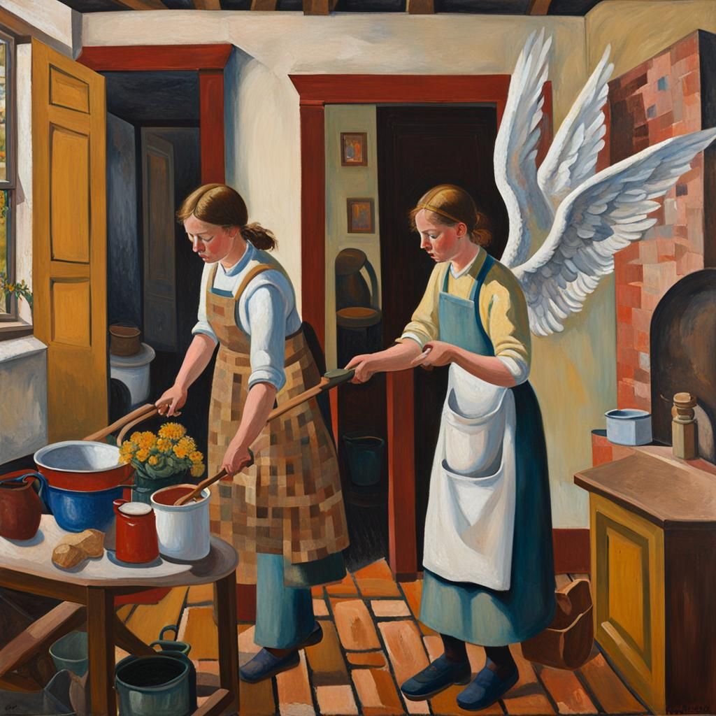 Angel Appears to Woman, Stanley Spencer Style