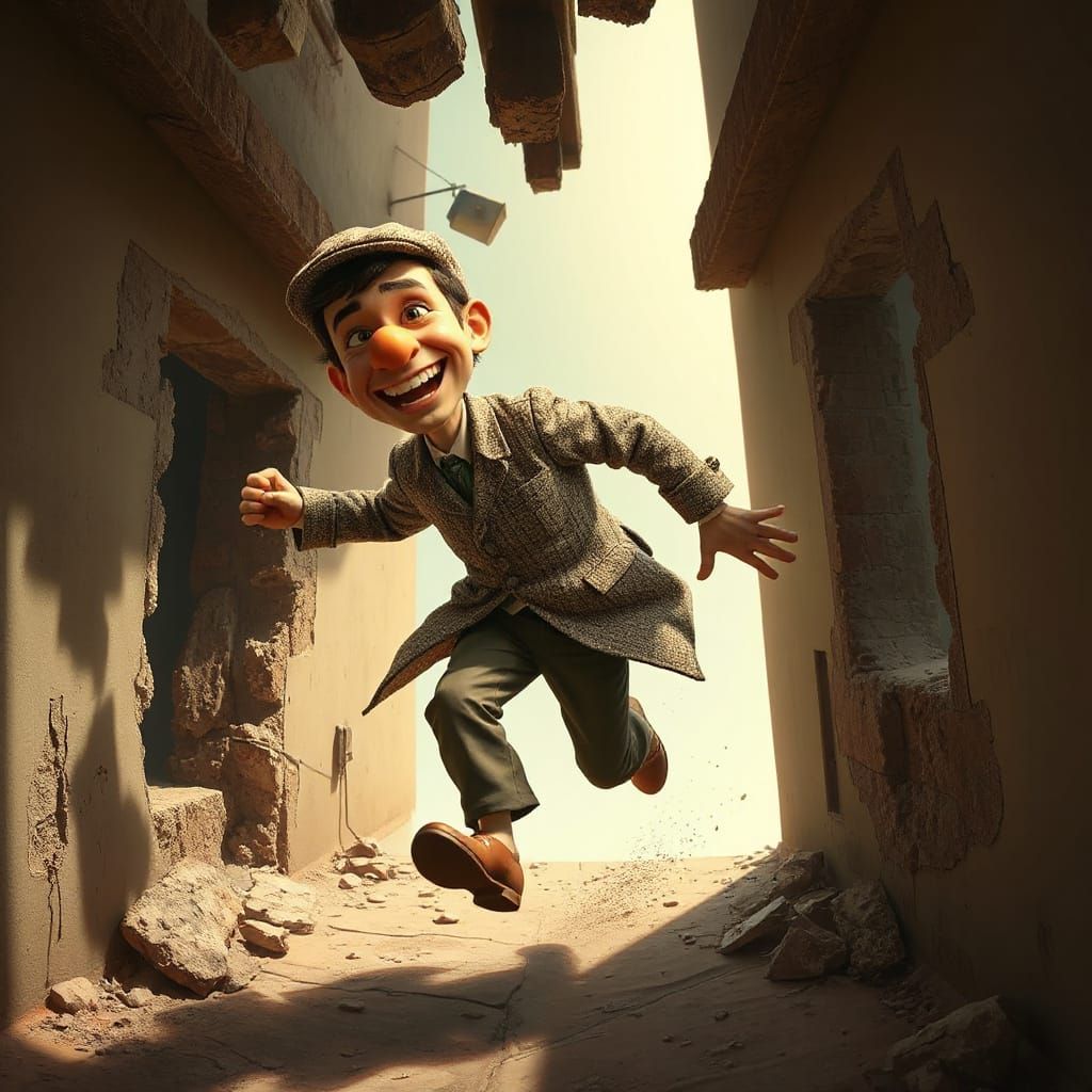 Man with Carrot Nose Runs Through Walls