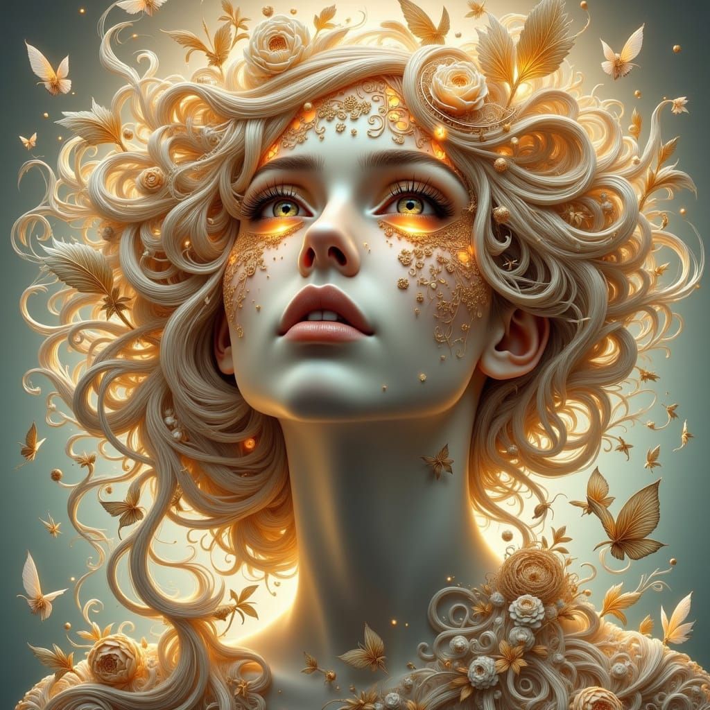 Hyperrealistic Goddess Portrait in Art Nouveau Style
