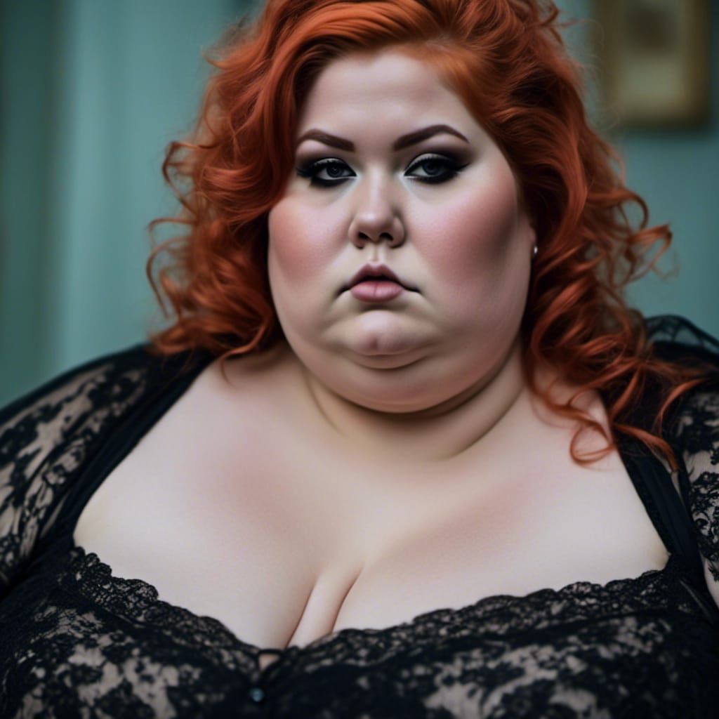 Gothic Plus-Size Woman with Double Chin Close-Up