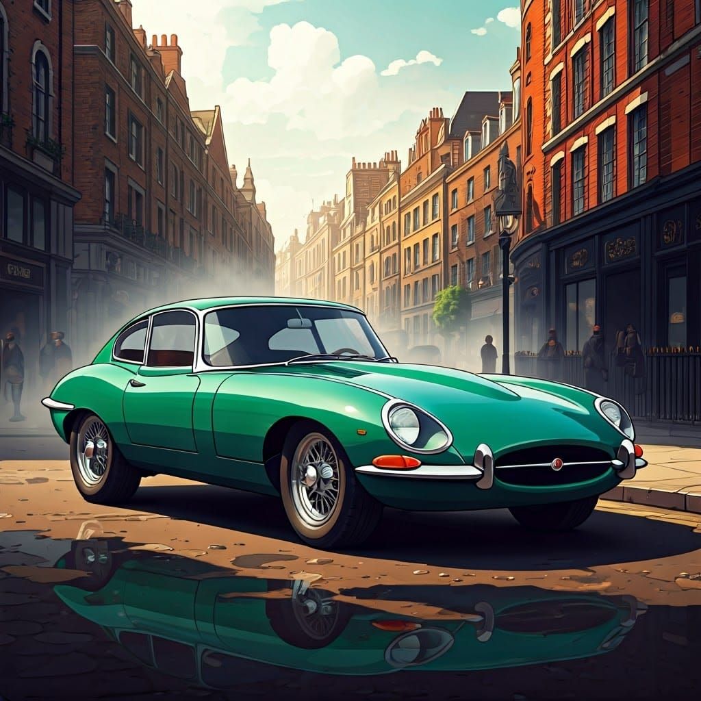 Jaguar E-Type in Anime Style, British Racing Green