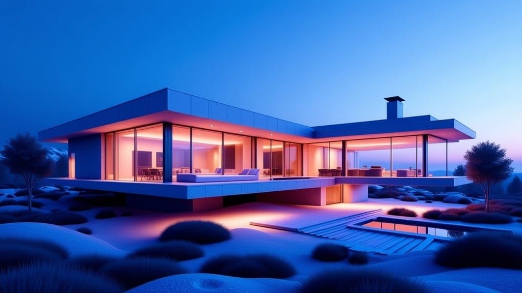 Sleek Futuristic House in Minimalist Digital Landscape