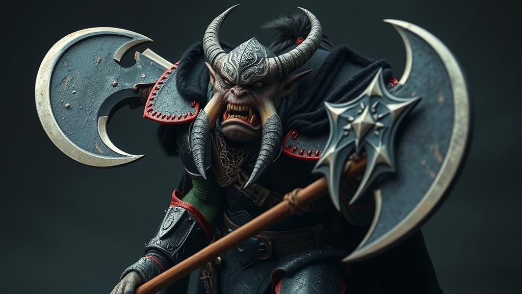 Orc Warrior in Black Armor with Battle Axe