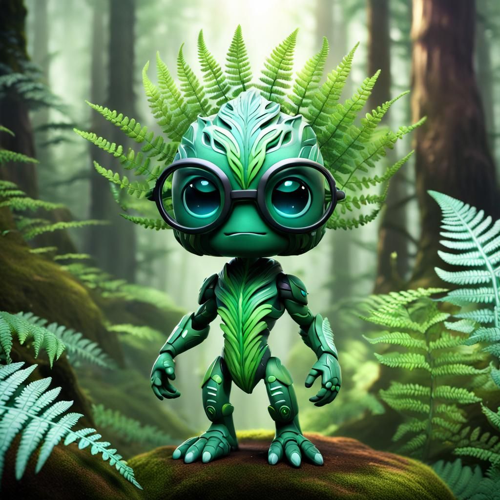 Futuristic Chibi Fern Humanoid in 3D Render
