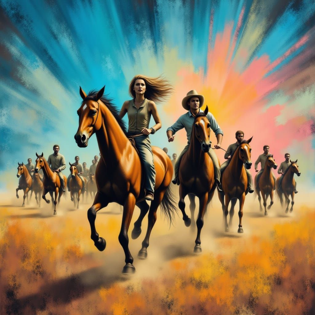 Urgent Escape Across Sun-Drenched Plain as Horses Thunder