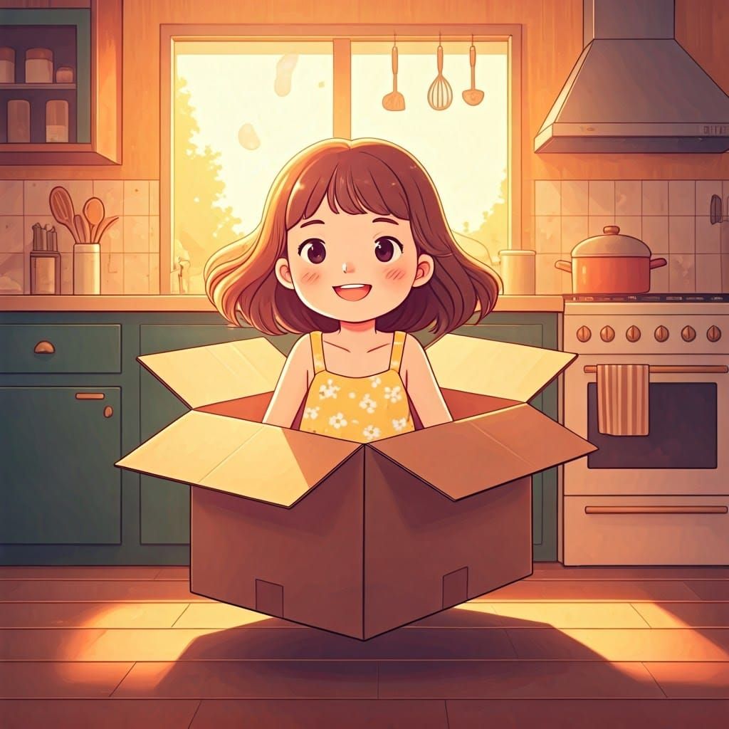 Girl in Floating Box, Vibrant Digital Art
