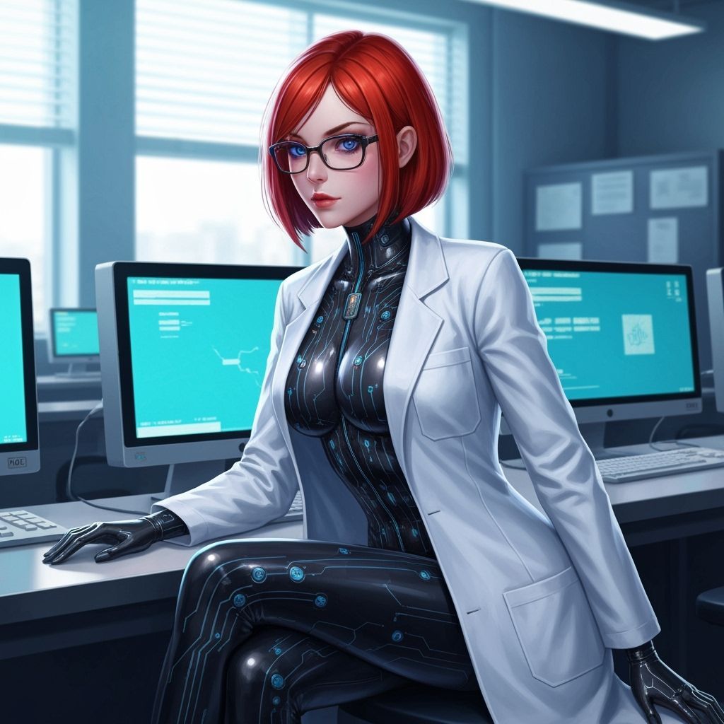 Anime-Style Woman in Lab Coat, Digital Painting