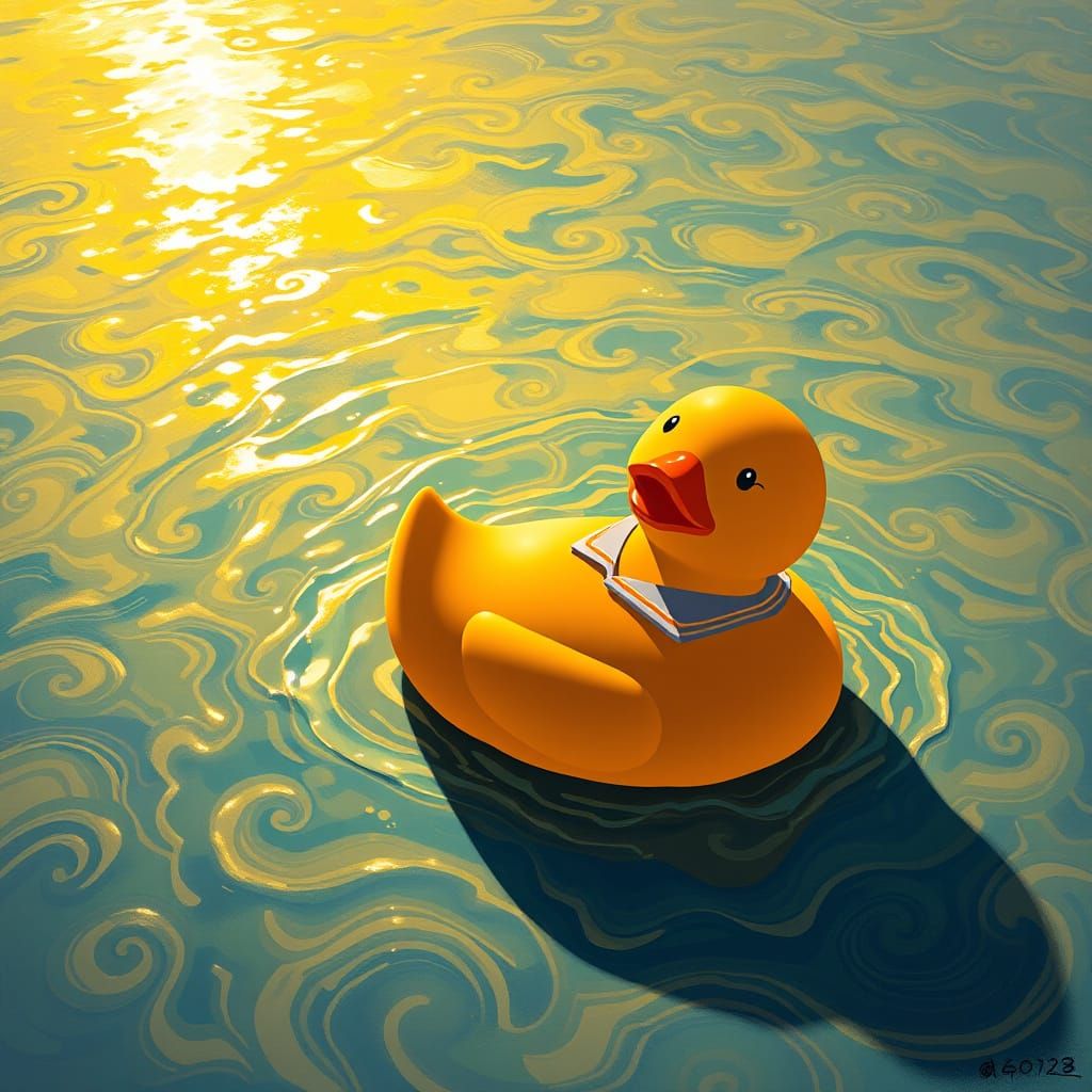 Giant Rubber Ducky in Ocean, Ghibli Impressionism