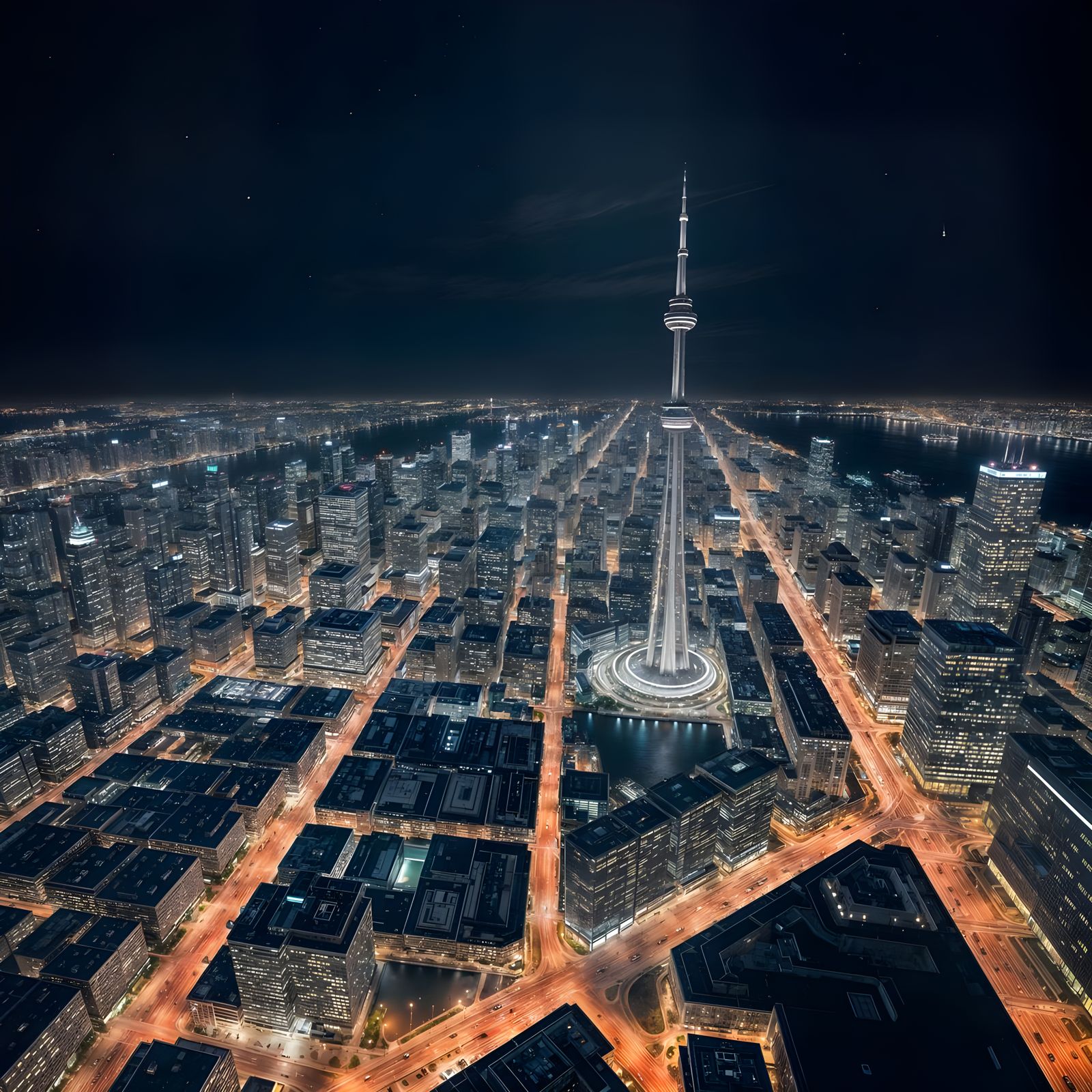 Toronto Night Skyline Illuminated by CN Tower