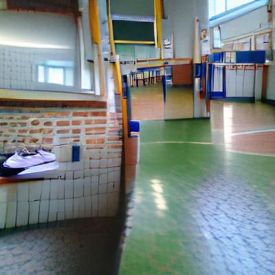 Colorful School Hallway Scene