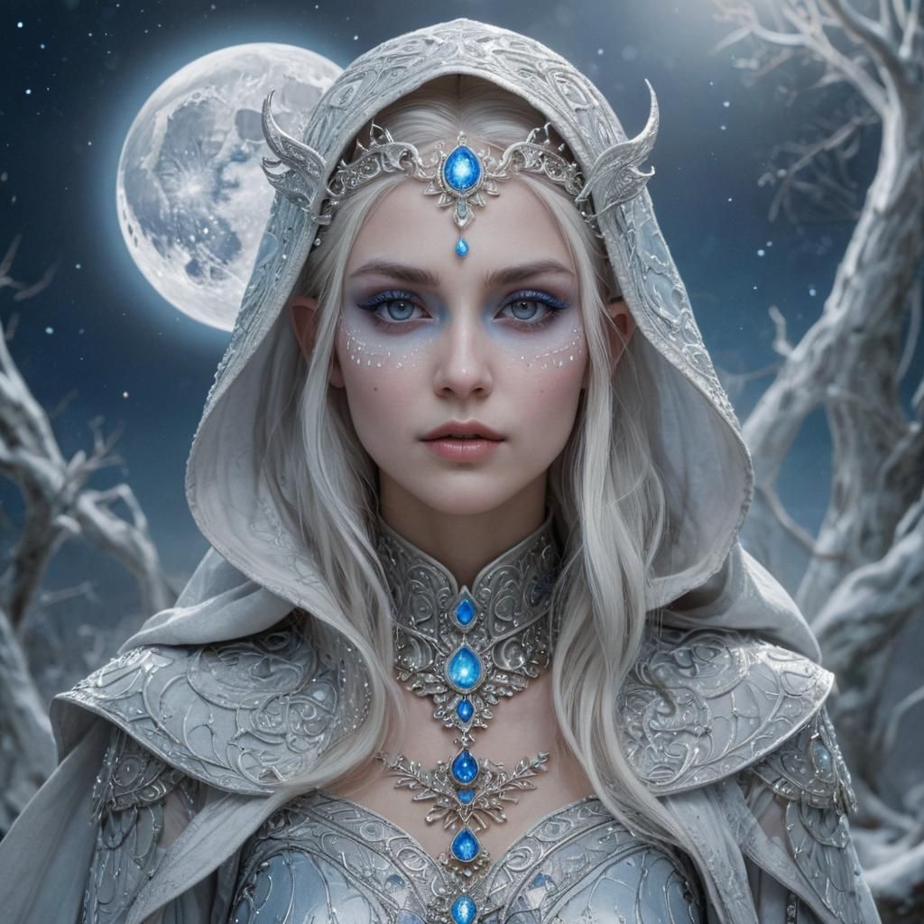 Luminous Moon Queen Portrait in Ethereal Landscape