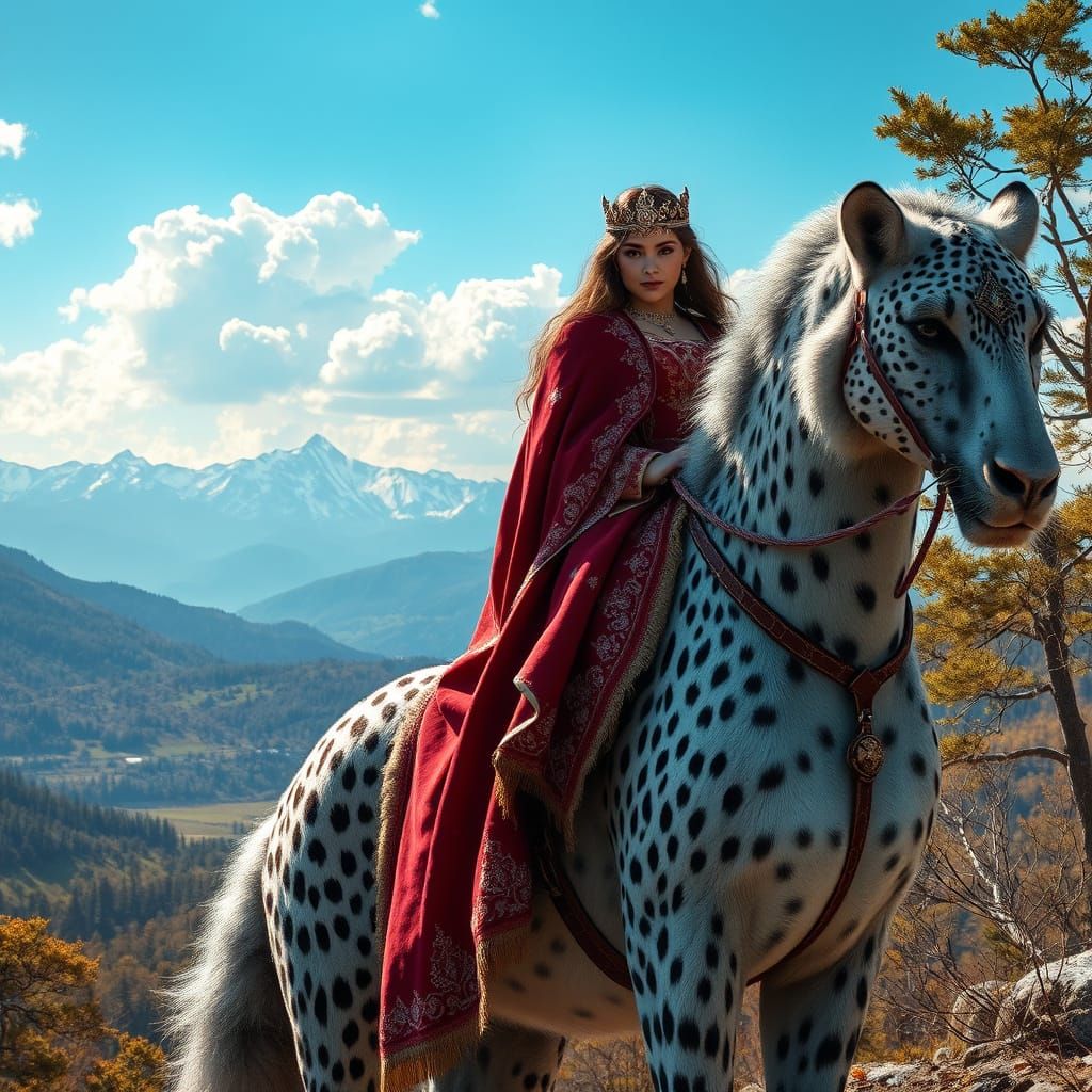 Majestic Chestnut Tree Princess on Snowy Manul in Vibrant Ca...
