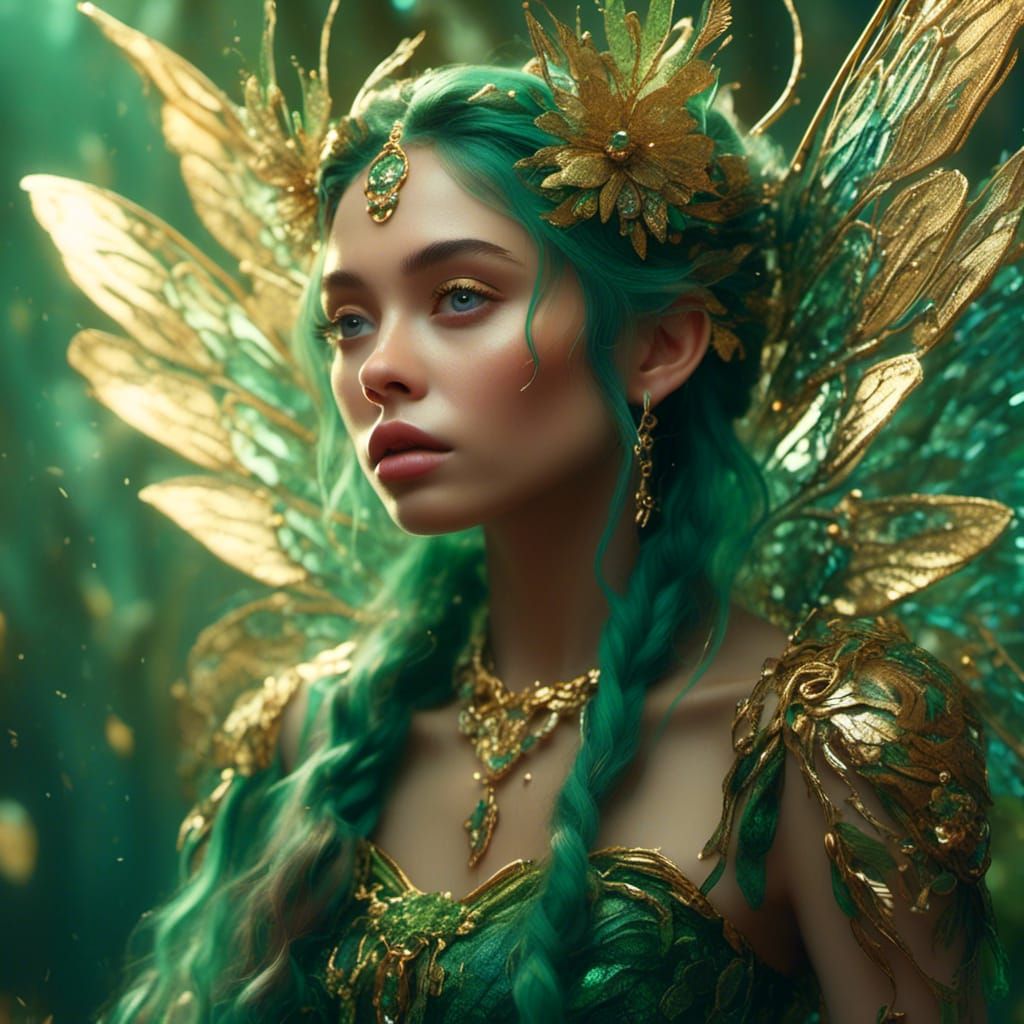 Beautiful Fairy-Elf Portrait with Iridescent Wings