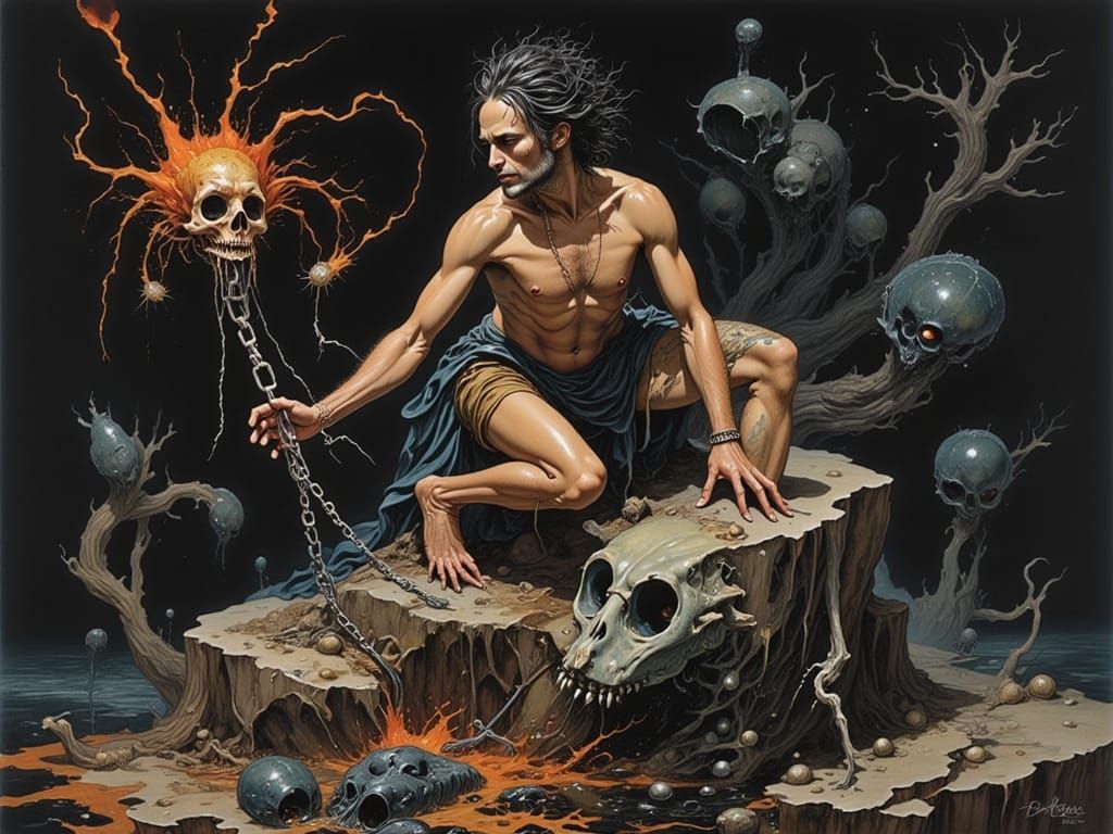 Prometheus Chained Surrealist Oil Painting