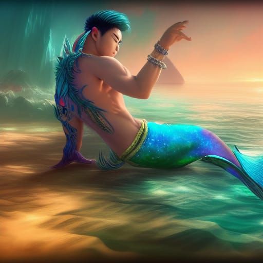 Handsome K-Pop Idol Merman in Detailed Matte Painting