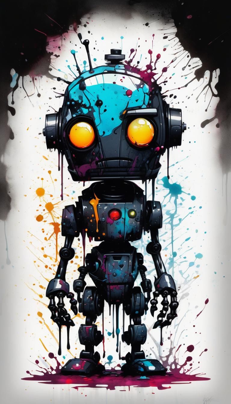 Chibi Robot Doctor in Ink Splatter Style