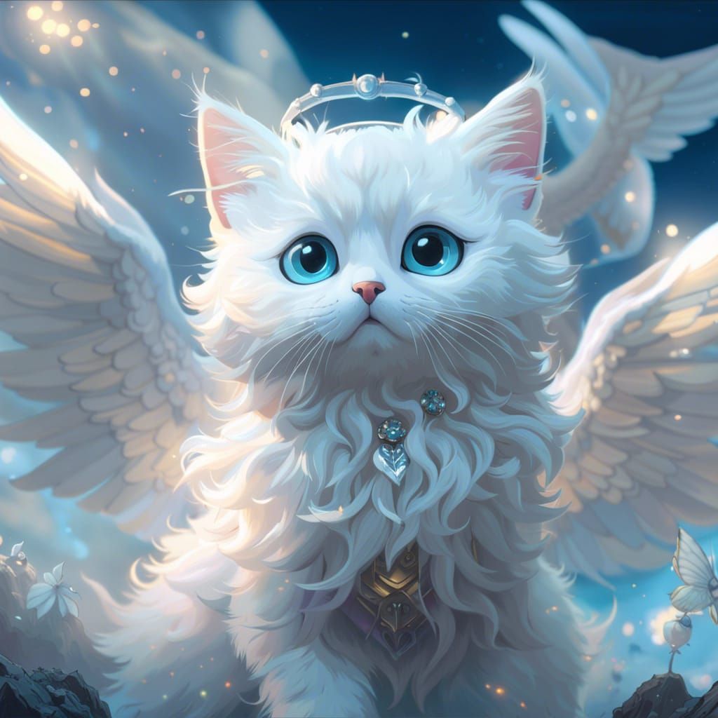 Angel ghost of a kitten in heaven