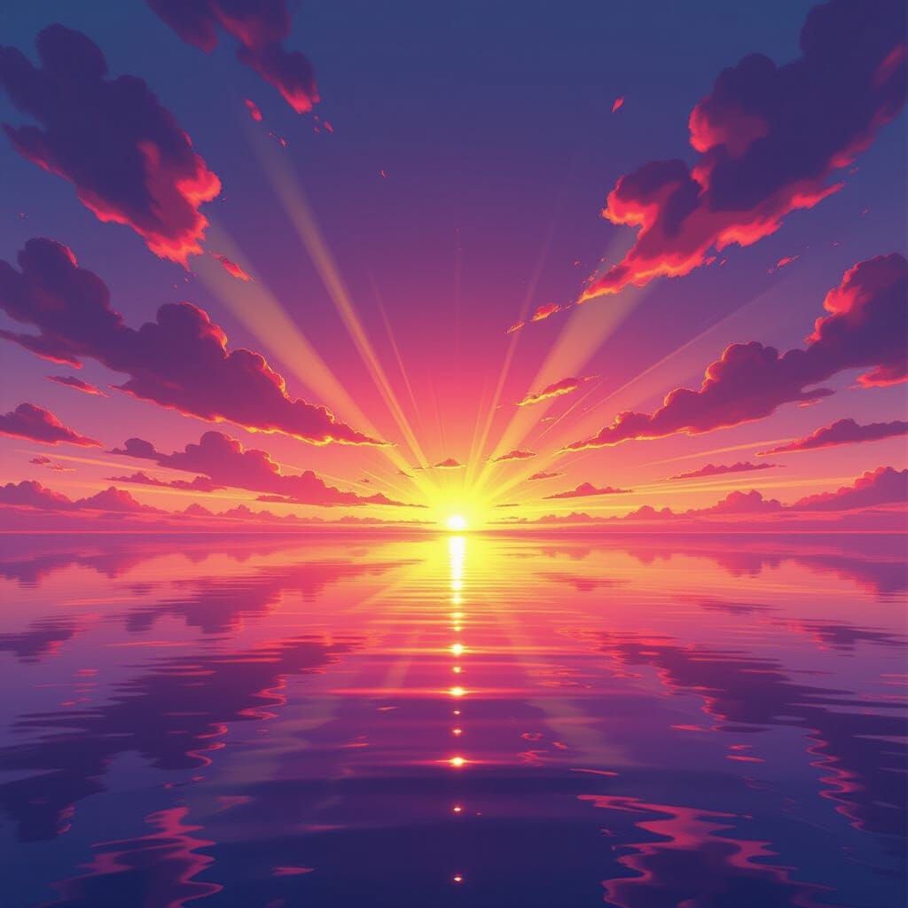Melting Multicolored Sunset in Anime Key Visual Style