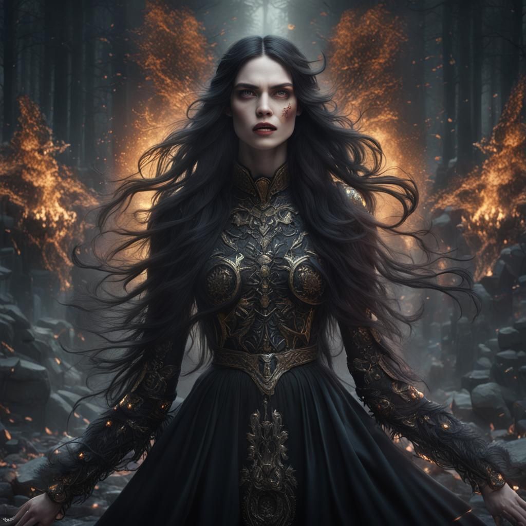 Angry Woman with Flowing Hair: Fantasy Concept Art