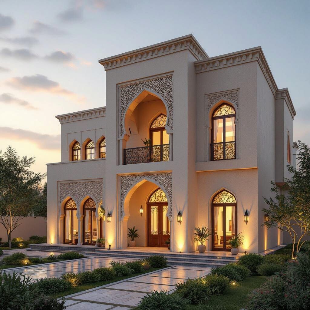 Traditional Arabic House on Sloping Land with Garden