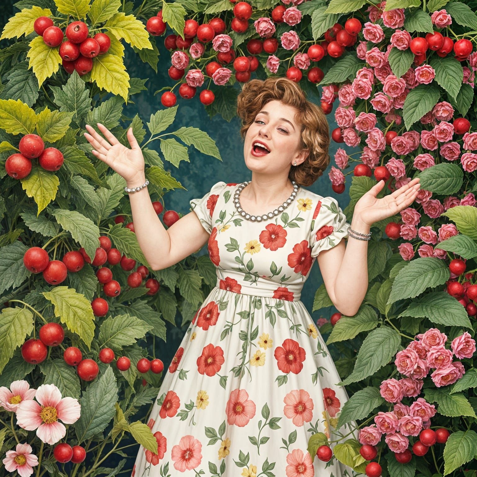 Vera Lynn Sings Among Rhubarb in Folk-Art Style