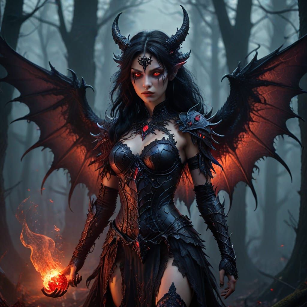 Ethereal Dark Fairy in Gothic Forest Under Blood Moon