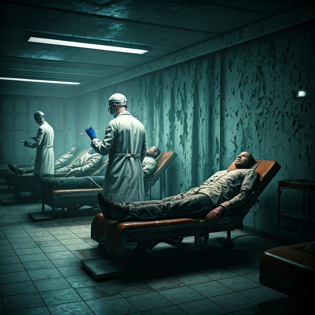 Sinister Hospital Scene in a Decaying Environment