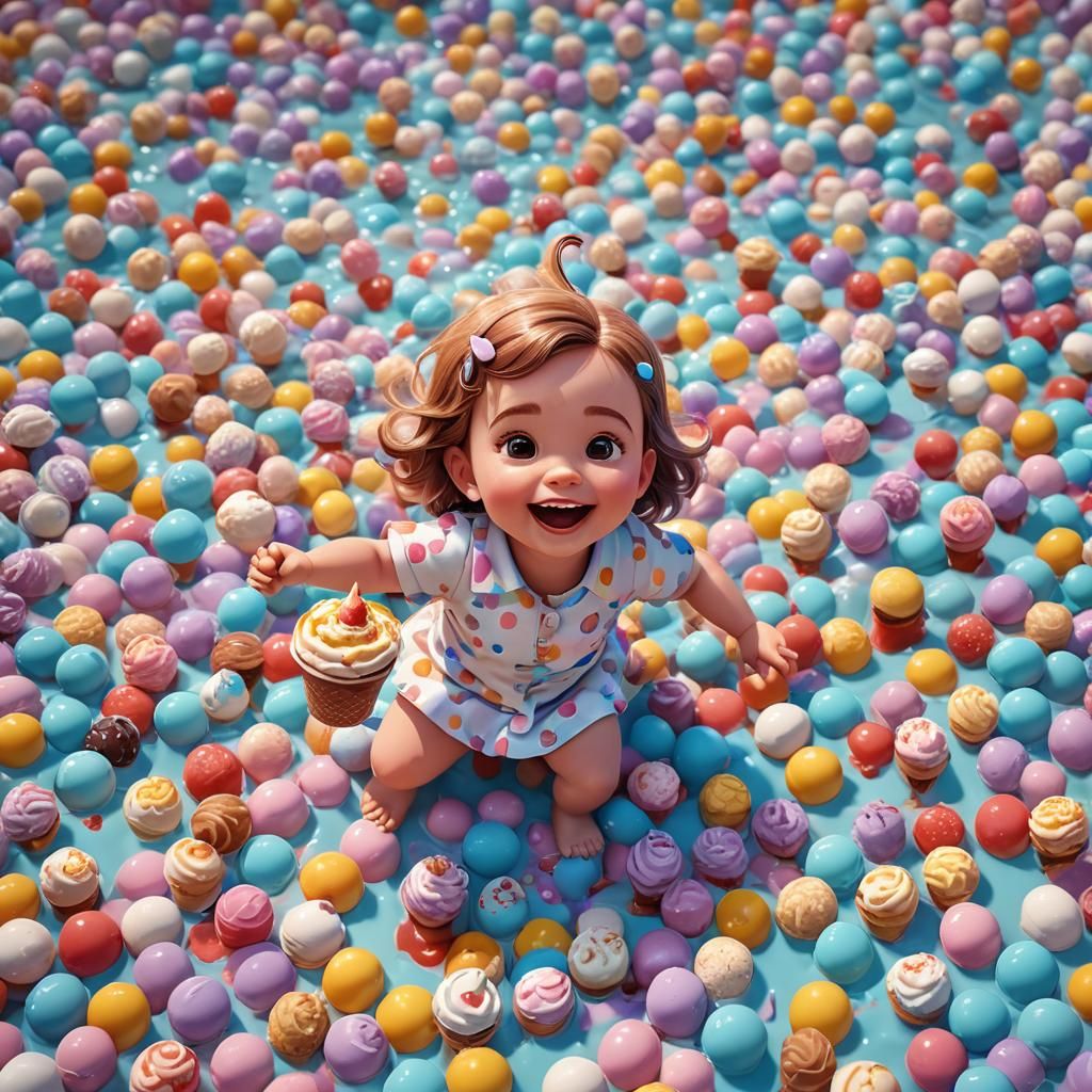 Baby Girl's Sweet Dream: Pixar-Style Ice Cream Pool