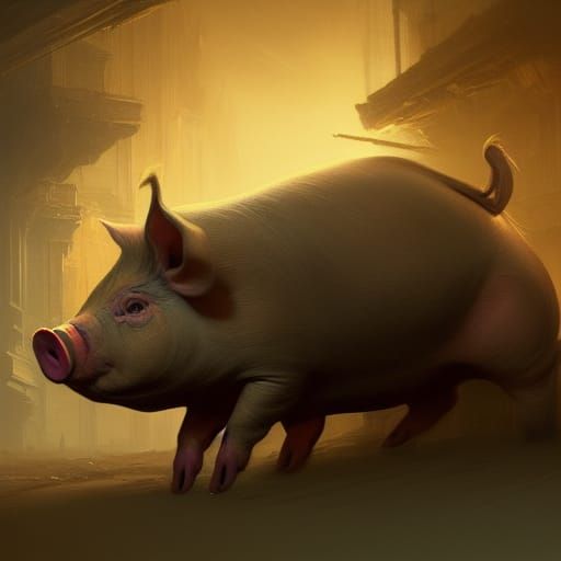 Hyperdetailed Pig in Dark Fantasy Style