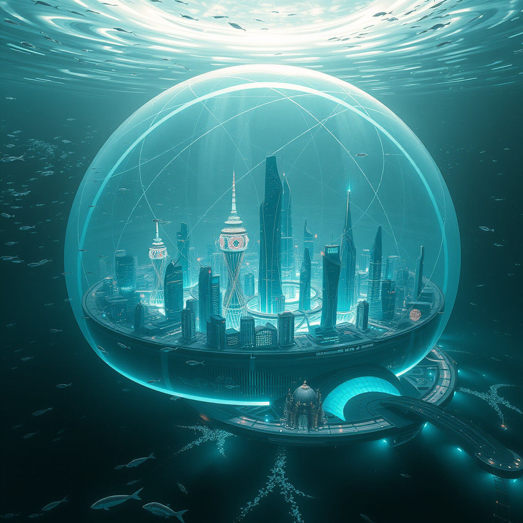 Futuristic Underwater Metropolis in Crystalline Dome