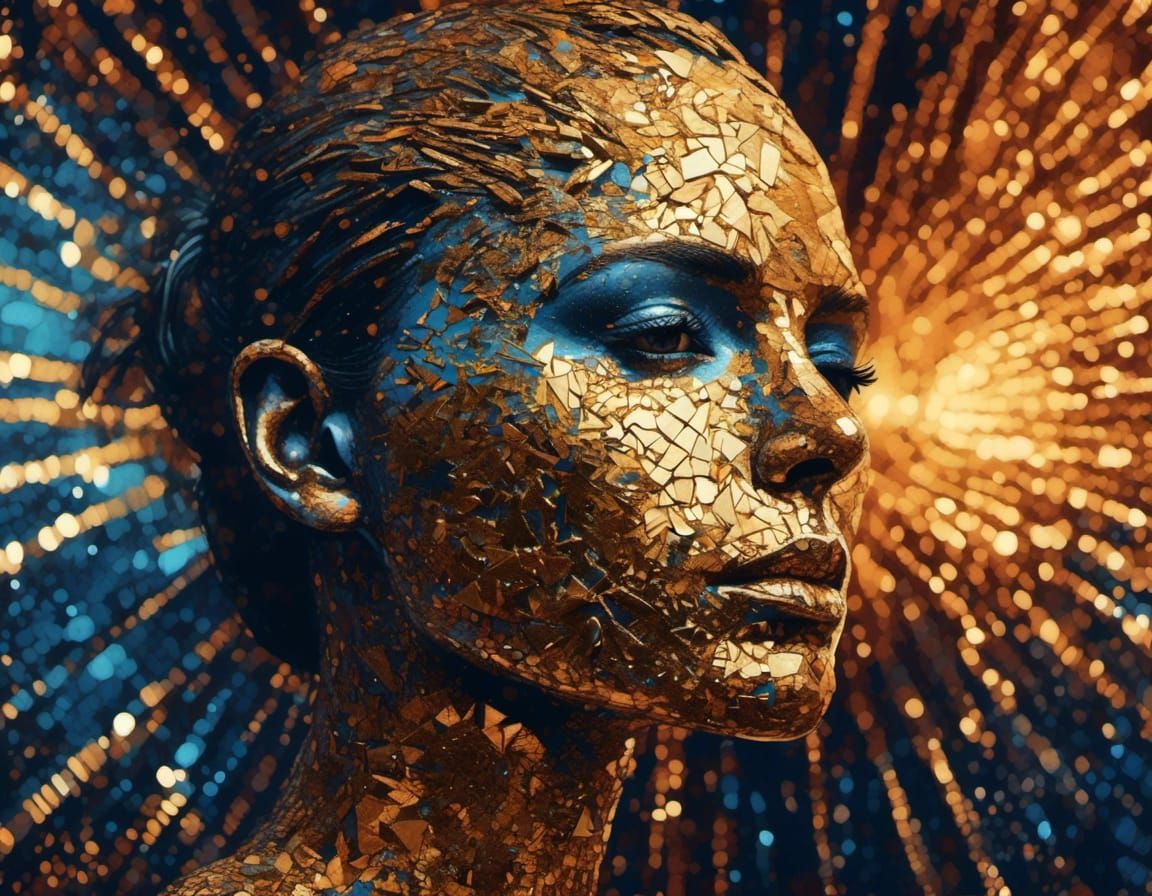 Golden Fringe Portrait in Double Exposure Style