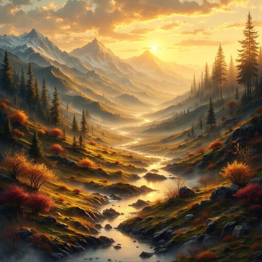 Book Pop-Up Landscape at Dawn in Impressionist Style