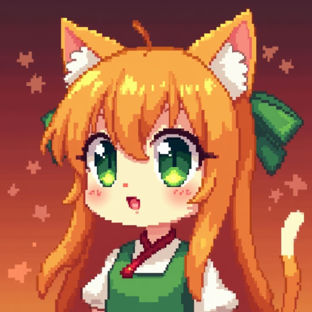 Adorable Chibi Anime Catgirl Portrait in 8-Bit Style