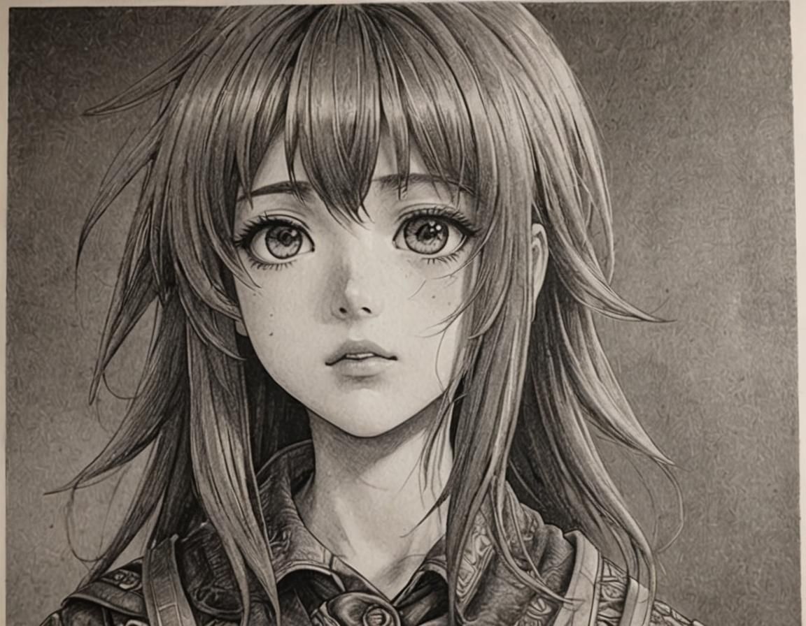 Hyperdetailed Charcoal Drawing of Waifu Manga Character