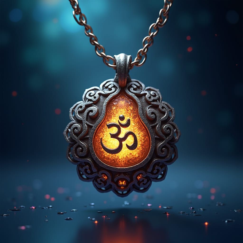 Ornate Rudraksh Pendant with Golden Crystals in Surreal Styl...