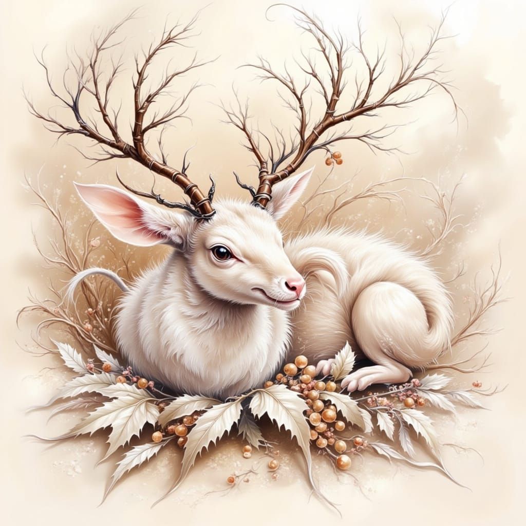 Soft Winter Chimera Savage: Majestic Creature in Snowy Lands...