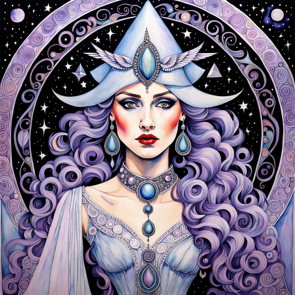 Surreal Orc Witch: European Ink Print in Watercolor Style