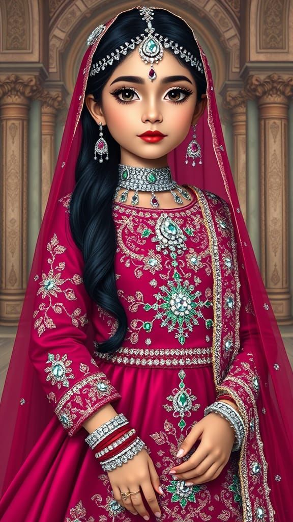 Majestic Islamic Princess in Lavish Bridal Attire with Intri...