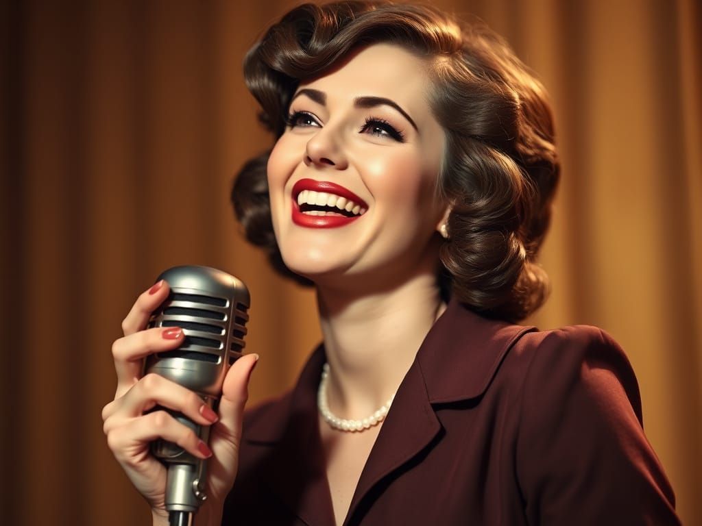 1940s Style Singer Performing With Vintage Microphone