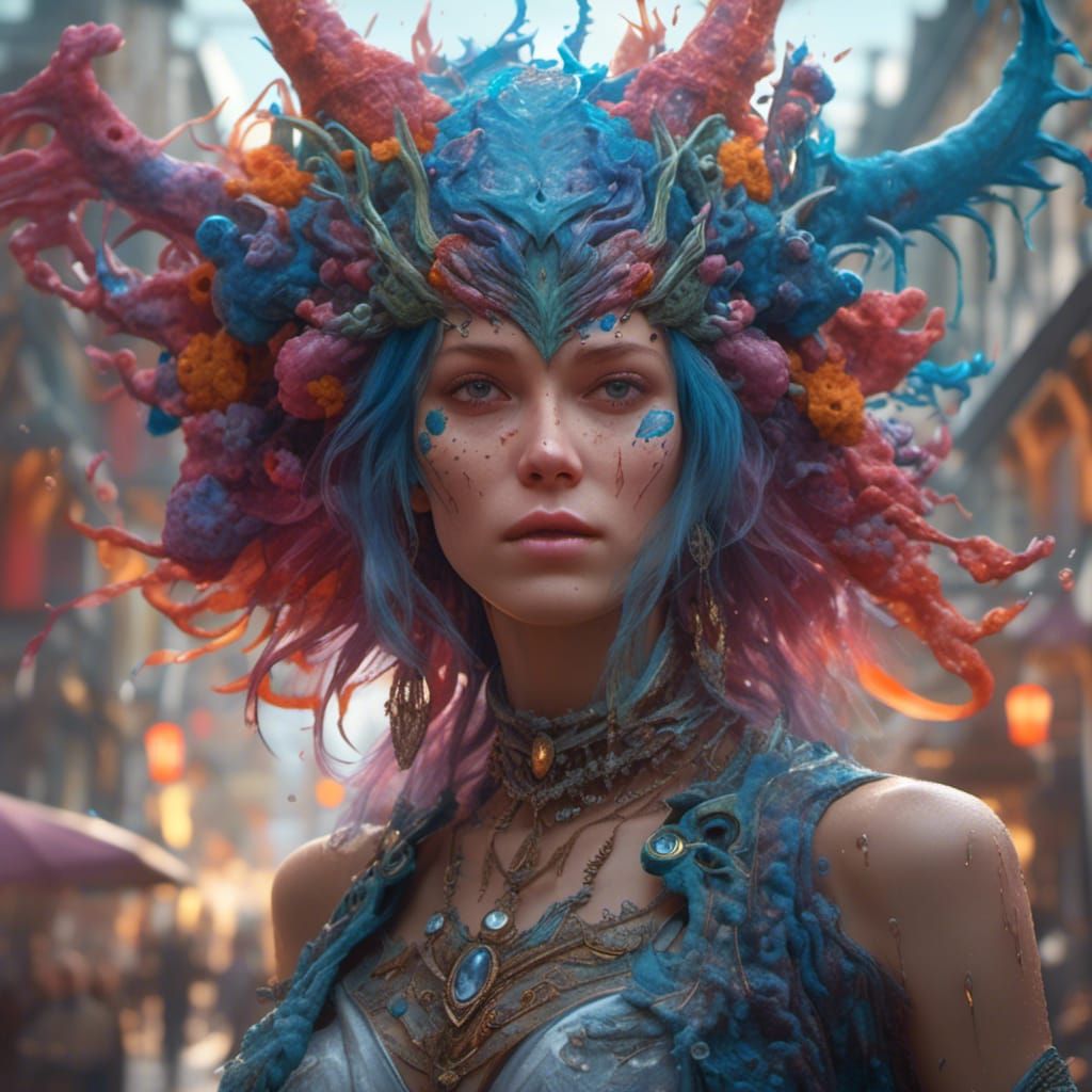 Hyperrealistic Portrait of Woman with Monster Head