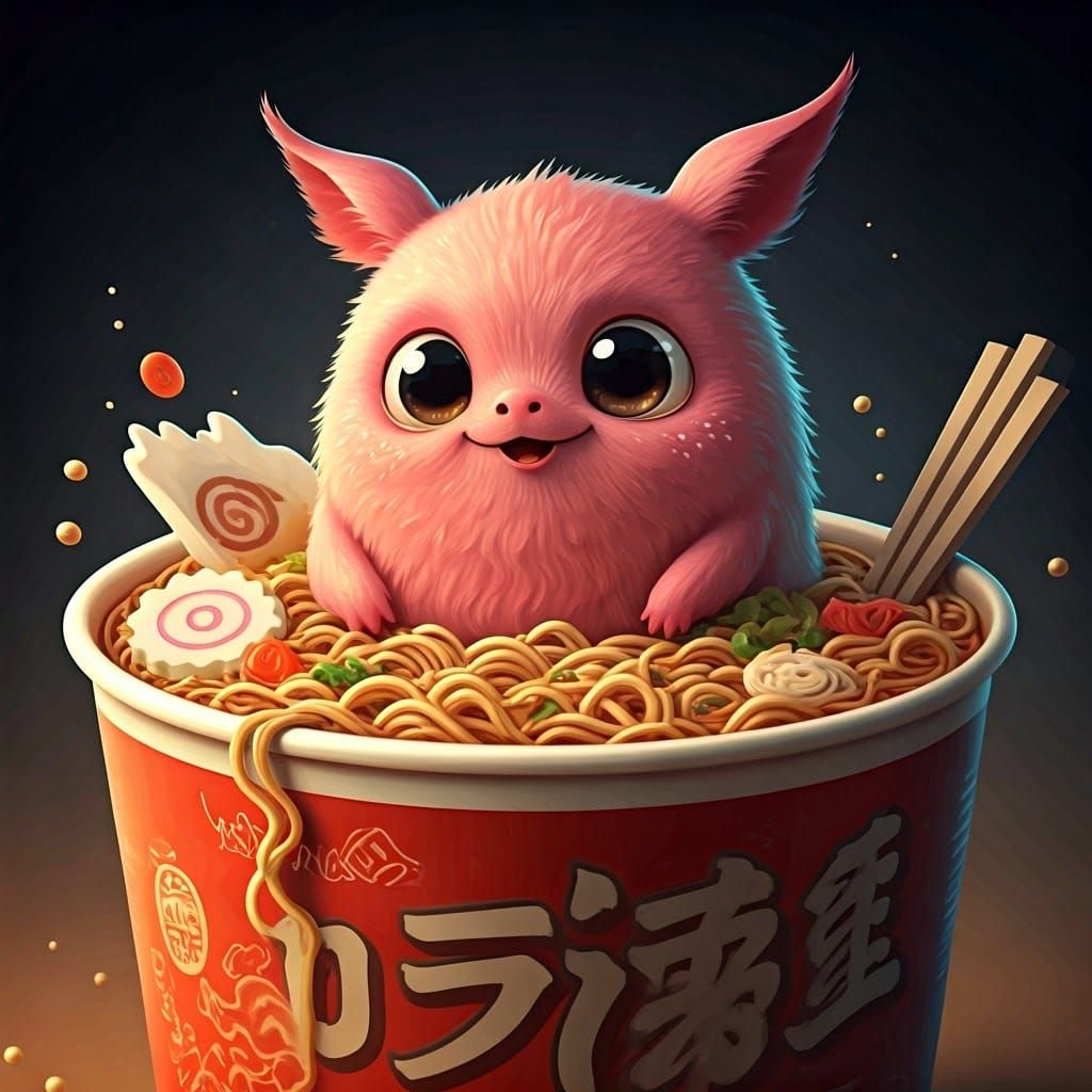 Whimsical Ramen Friend in Hyperrealistic Splash Art