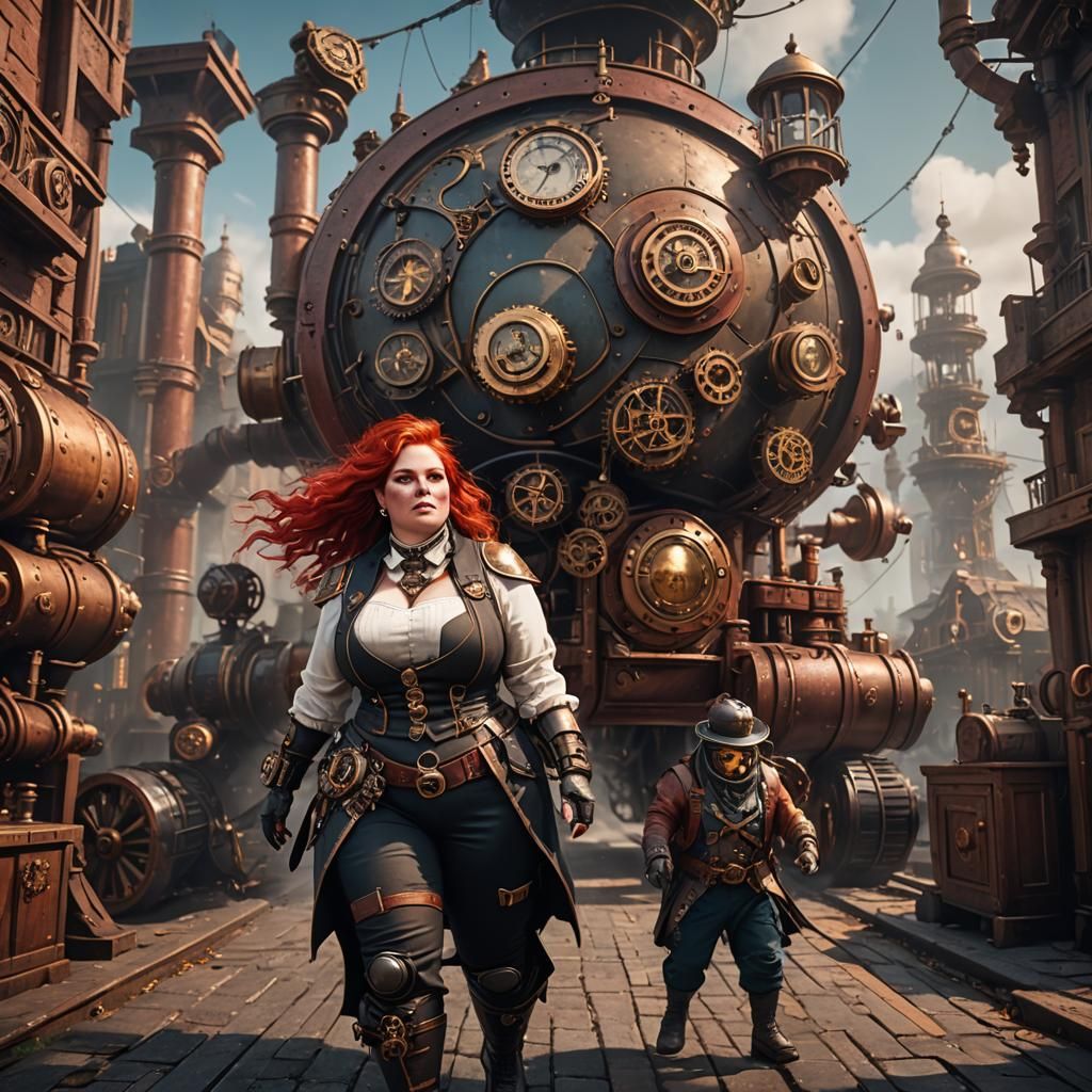 Steampunk Redhead in Detailed Matte Painting
