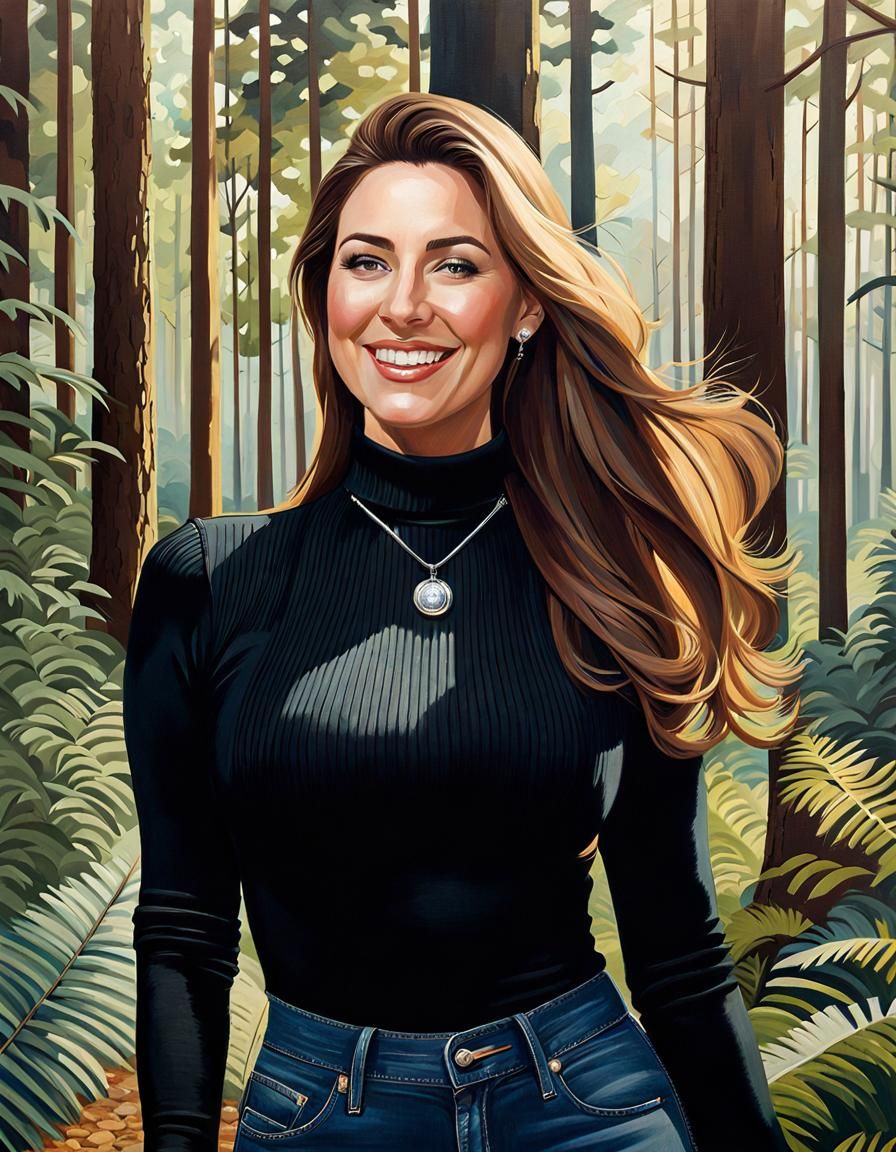 Elegant Woman in Forest, Oil Painting Portrait