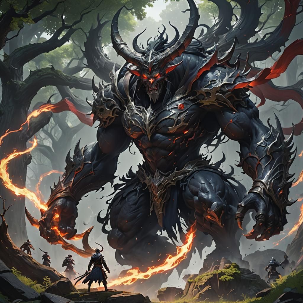 Giant Demon Kraga Unleashes Whirlwind in Anime Style