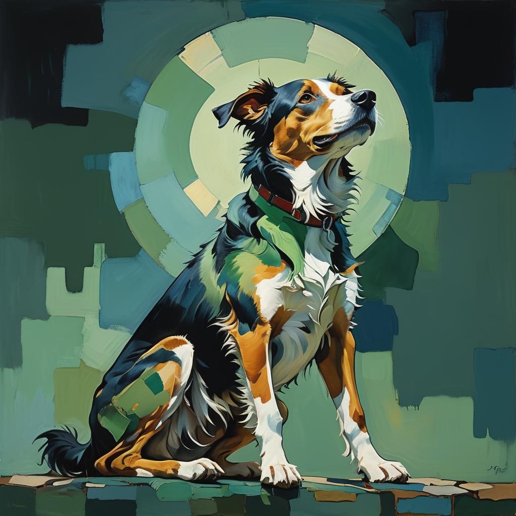 Happy Dog Portrait in Expressionist Style