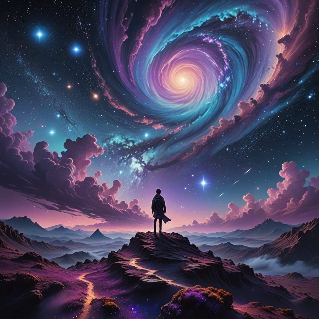 Surreal Person Stepping into Starry Void