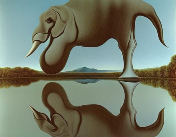 Surreal Swan and Elephant Reflection, Dali Style