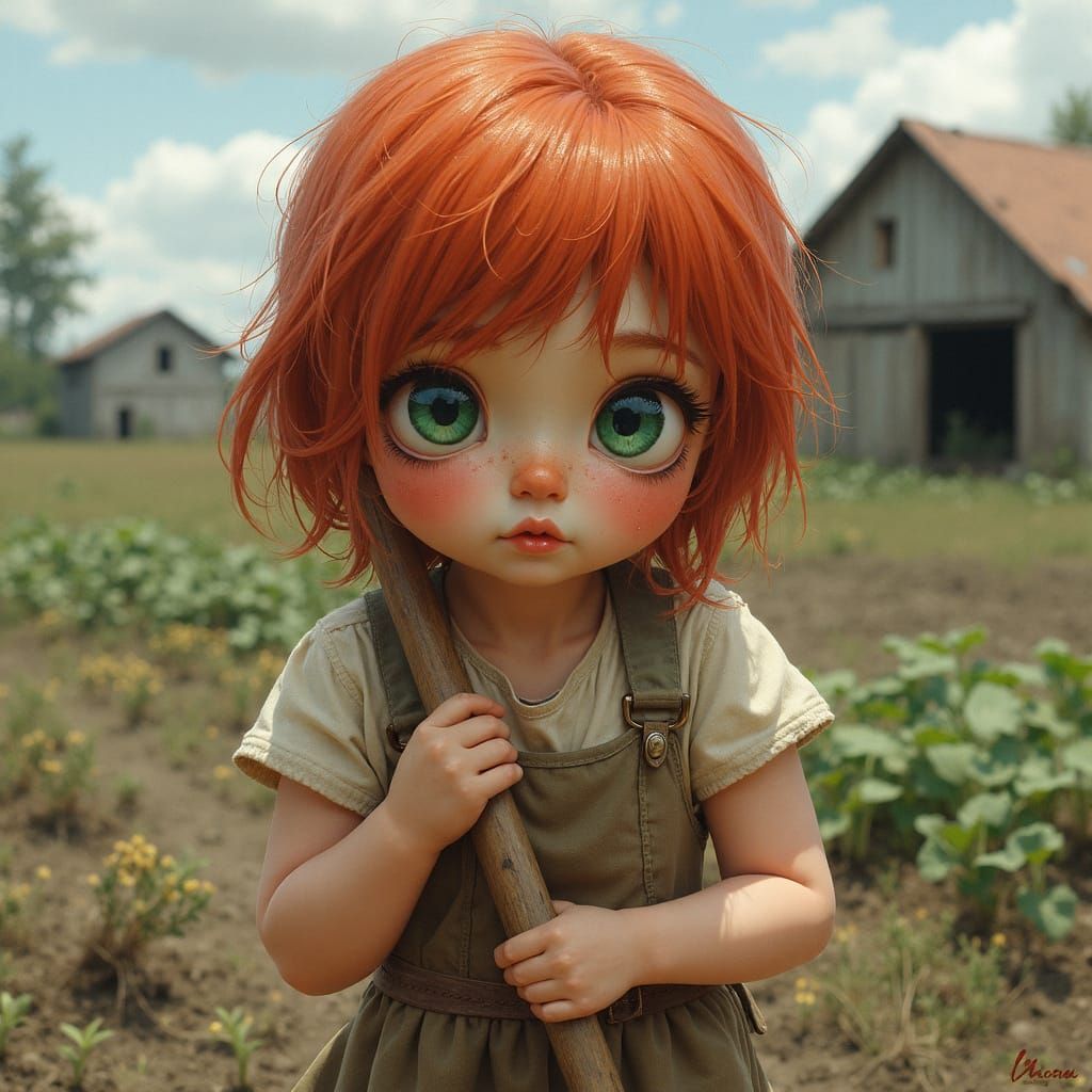 Hyperrealistic Post-Apocalyptic Farmer in Ruined Garden