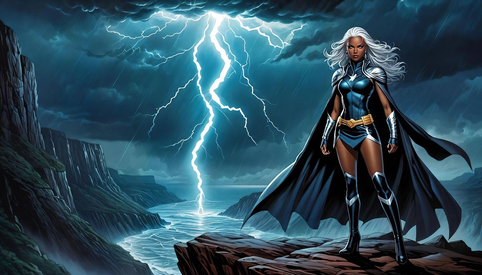 Majestic X-Men Storm on Cliff in Thunderstorm